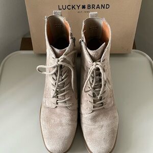 Lucky Brand Oiled Suede Combat Boots, Size 10